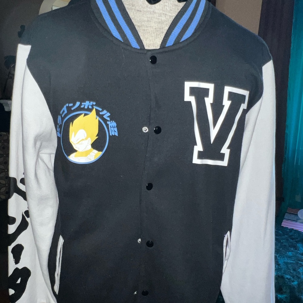 Anime-Inspired Black and Gray Varsity Jacket